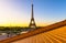 View of Eiffel Tower from Jardins du Trocadero in Paris, France.