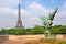 View of the Eiffel Tower and statue La France renaissante of Holger Wederkinch, Paris, France