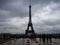 View of the Eiffel Tower from the Trocadero on a day with black