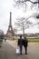 View at Eiffel Tower in Winter, Paris, France