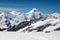 View of Eiger, Monch and Jungfrau massif, Swiss Alps, Switzerland, Europe