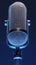 view Elegant 3D illustration Close up of a metallic microphone on blue