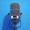 view Elegant 3D illustration Close up of a metallic microphone on blue