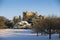 A view of the Elizabethan Wollaton Hall museum and gardens in the snow in winter in Nottingham, Nottinghamshire taken 3rd December