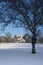 A view of the Elizabethan Wollaton Hall museum and gardens in the snow in winter in Nottingham, Nottinghamshire taken 3rd December