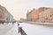 View of Embankment Griboedov Canal at winter