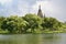 View of the embankment of Holguin of a pond. Peterhof, Kolonistsky park