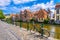 View of embankment of Leie river in the historic city center in Ghent Gent, Belgium.