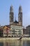 View of embankment of Limmat river, Zurich