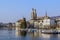 View of embankment of Limmat river, Zurich