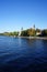 View of the embankment of the river Dahme from the `Lange Bruecke` bridge. Berlin, Germany