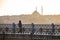 View from the empty Galata Bridge, famous for anglers. Istanbul Metropolitan Municipality banned