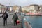 View from the empty Galata Bridge, famous for anglers. Istanbul Metropolitan Municipality banned