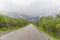 View of an empty winding road at the Lofoten islands