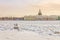 A view of the English embankment over the frozen Neva river.