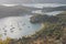 View of English Harbor in Antigua in Caribbean from Shirley Heights, English Harbor is the main docking area for yachts and pleasu