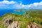 View of English Harbor from Shirley Heights, Antigua, paradise bay at tropical island in the Caribbean Sea