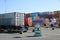 View on entrance check in for trucks at freight container inland port