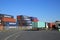 View on entrance check in for trucks at freight container inland port