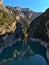 View of entrance of famous ravine Verdon Gorge in Provence, France viewed from bridge Pont du Galetas.