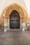 View of the entry arch of the Cathedral of Faro located in Faro, Algarve, Portugal.
