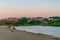 View of estuary of Veleka river reaching the Black sea in Bulgaria