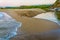 View of estuary of Veleka river reaching the Black sea in Bulgaria