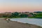 View of estuary of Veleka river reaching the Black sea in Bulgaria....IMAGE