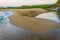 View of estuary of Veleka river reaching the Black sea in Bulgaria....IMAGE