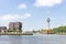 View of the Euromast in Rotterdam with there beside the boat of Hotel Restaurant New Ocean Paradise