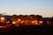 View of the evening city and autodrome of Gatchina just after sunset. Russia