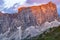 View of the evening light on Langkofel Group in Italian Dolomites Mountain