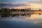 View of evening river from a passing boat