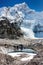 View from Everest base camp to west rock face of Nuptse peak