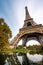 View and the exterior of Eiffel tower from  during Autumn season in the morning . One of the most important view points of Eiffel