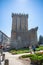 View at the exterior facade tower at Castle of Chaves, an iconic monument building at the Chaves city, portuguese patrimony