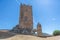 View at the exterior facade tower at Mogadouro Castle, iconic monument building, portuguese patrimony