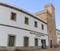 View at the exterior front facade at the public library, Biblioteca de Extremadura, on Plazuela de Ibn Marwan, inside the citadel