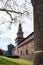 View of external wall of Sforza Castle in spring