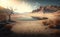 View of an extreme drought and a dry lake in the middle of the arid desert