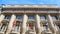 View of facade of Banco Totta & Acores with architectural masterpiece statues