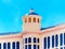 View of the facade of the building against the blue sky, Las Vegas, Nevada, USA. Isolated on blue background