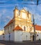 View of the facade and high defensive walls Of the Church