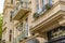 View of the facade of an old Berlin apartment building with stucco decorations