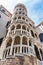 View with the facade and the spiral staircase (scala) of Palazzo Contarini del Bovolo in Venice, Italy