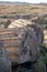 View of the fallen pillars of the famous Roman ruins in Timgad, Algeria