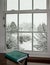 View of Fallen Snow on Plants and Trees through Window Pane