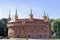 View of famous barbakan in Cracow, Poland. Part of the city wall fortification.