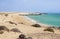 View on famous beach Playa de Jandia - Playa de Sotavento - Playa Lagoon on the Canary Island Fuerteventura, Spain. This