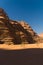 View of famous and beautiful wadi rum desert in Jordan. Rock formation process